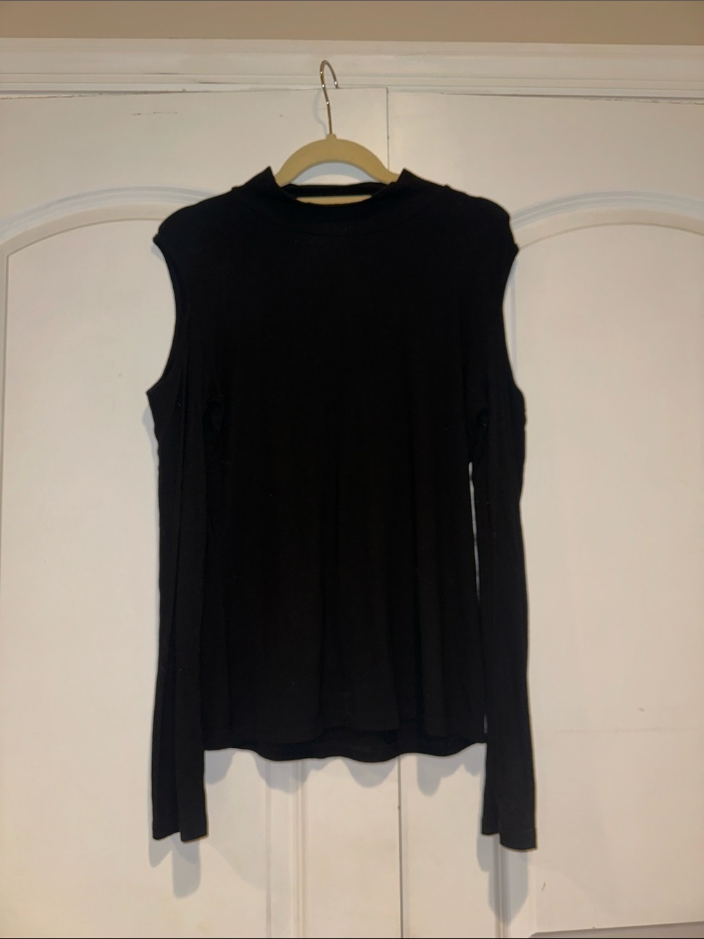 Black Mock Neck Top With Shoulder Cut outs- Women
